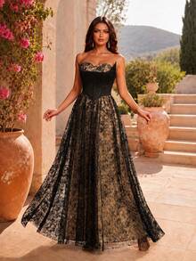 VIPGIRL Elegante vestido largo sin mangas de un solo hombro para mujer, vestido de noche formal con detalles de volantes de tela de punto, atuendo formal elegante para boda y fiesta, color negro - Negro - Ver 4