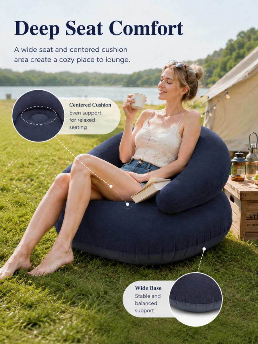 Foldable Inflatable U-Shaped Chair, Soft And Comfortable Inflatable Sofa. Ergonomic Design And Breathable Durable PVC Material. Lightweight, Compact And Easy To Carry. Suitable For Home, Balcony, Camping, Picnic, Travel And Daily Leisure Use. - Multicolor - View 1