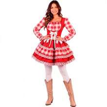 Women's Adult June Festival Dress, Plaid, Long Sleeves, Adjustable Waist-Slimming, Extra-Full Skirt - 紅棋 - 查看 4