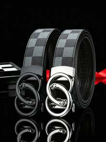 1pc Men's PU Leather Automatic Buckle Belt, Embossed Hollow Leopard Buckle Adjustable Business Casual Belt, Multiple Colors Available, Fashionable, Suitable For Men's Jeans, Suits, Workplace Formal Wear And Daily Casual Wear. Luxury Style, High-End Feeling, Best Gift For Father And Boyfriend. - Multicolor - View 1