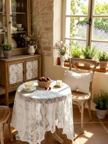 1pc Elegant White Lace Tablecloth With Floral Pattern - Polyester, Rectangular Design, Suitable For Weddings, Parties, Home Decor, Event Table Decoration | Floral Lace Design | Exquisite Lace Craftsmanship - Milk White - View 5