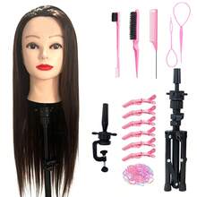 Cabeça de Manequim de Cabelo Sintético com Suporte de Tripé & Conjunto de Ferramentas de Estilização - Cabeça de Treinamento de Cosmetologia para Trançar, Enrolar, Cortar, Prática de Cabeleireiro, Halloween - Visão 8