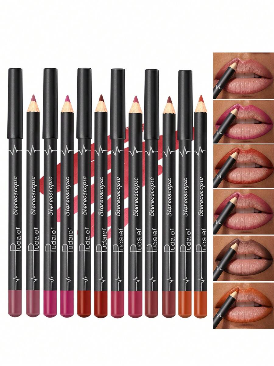 Pudaier 6pcs Waterproof Long-Lasting Creamy Lip Liner Set, Perfect For Outlining Lips, Suitable For All Skin Tones, Great Gift For Music Festivals/Parties/Valentine's Day - 02set - View 1