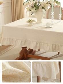 1 pieza Mantel a cuadros minimalista con estilo fresco y ribete de encaje con volantes, adecuado para la decoración diaria de la mesa del hogar - Amarillo - Ver 8