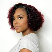 1B99J Curly 13x4 Lace Front Human Hair Wig For Women Short Bob Wig 8 Inches - S1B/99J - View 7