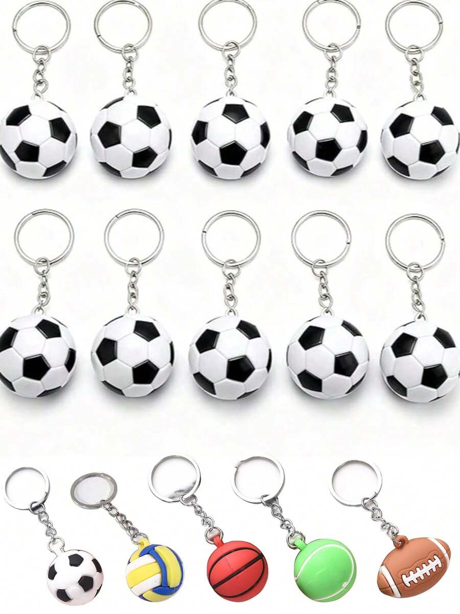 2/10pcs Soccer Ball Shaped Keychain, 3D Mini Soccer Ball Keychain Suitable For Boys, World Cup Sports Theme Keychain, Backpack Keychain - Multicolor - View 1