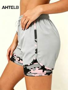 AHTELB Women's Summer 2-In-1 Sports Shorts, Built-In Convenient Phone Pocket Design, Elastic Quick-Dry Breathable Fabric, Slim Fit Tight Cut, Functional Yoga Leggings, Perfect For Jogging, Gym Training, Fitness Workout And Daily Activewear, Gift For Wife, Female Friend, Friend, Wife, Customer, Mother, Shorts For Women, Black Shorts, Gym Wear Women - Light Grey - View 4