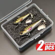 ANFS 2pcs VIB Fishing Lures With Tackle Box, Metal Rotating Shiny Fish Bait, Suitable For Bass And Trout - Multicolor - View 7
