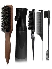 5pcs Wooden Hairbrush And Rat Tail Comb Set – Made Of Soft Bristles, ABS And Natural Wood – Smooths Hair, Detangles – Perfect For Daily Care, Salon Styling, Back To School And Travel - Multicolor - View 13