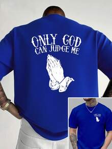 Only God Can Judge Me, Hands In Prayer Printed On Both Sides, New Men's Crew Neck T-Shirt, Casual And Sporty Fashion Loose Top, Short Sleeve T-Shirt For Studying - 黑色 - 查看 8