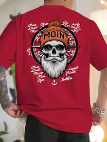 Camiseta de manga corta holgada para hombre de talla, transpirable y resistente al sudor para el verano, top casual, moderno y fresco, con estampado de calaveras y anclas, estilo mari - Negro - Ver 6