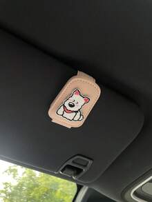 1pc Cartoon Puppy & Kitten Car Visor Glasses Clip, Creative Multifunctional Car Fashion Glasses Holder, Touching Puppy Crown & Kitten Car Glasses Clip, Magnetic Fashion Glasses Storage Clip For Car Interior, Leather Car Visor Glasses Holder, Car Fashion Glasses Clip Interior Accessory - A - View 5