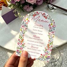 Arched Personalized Wedding Menu Card, Customized Wedding Dinner Menu, Elegant Minimalist Floral Design, Wedding Table Decor, Customizable Event Menu Card, Suitable For Weddings And Pre-Wedding Parties, Minimalist Wedding Table Decor - Arched Menu - View 4