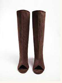 Women's Over-The-Knee Long Boots, Autumn/Winter New Style, Slimming High Heel, Chunky Heel, Wedge Heel, Fold-Down Shaft Boots - Brown - View 6