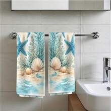 2 buah Handuk Motif Bintang Laut - Bahan Poliester Sangat Lembut & Tahan Lama, Cocok untuk Dapur, Kamar Mandi, dan Pantai - Hadiah Dekorasi Bahari yang Sempurna untuk Pecinta Laut - MultiWarna - View 8