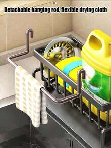 1 Piece Kitchen Storage Rack, Cloth Rack, Sink Drain Rack, Drain Basket Countertop, Multifunctional Sponge Rack, Storage Rack With Detachable Cloth Rack, Soap Dispenser Scrub Rack For Bathroom Storage - Multicolor - View 7