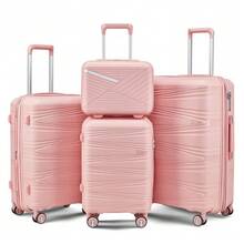 4-Piece Hard-Shell Luggage Set Made Of PP, Travel Suitcase Set (20/24/28 Inch) With 14" Cosmetic Case, Removable Wheels For Space-Saving Storage, Lightweight & Robust Combination Lock - Pink - View 8