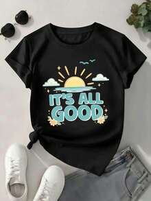 y2k  Camiseta casual de verano para mujer con estampado gráfico, 100% algodón, estampado artístico, estilo hip-hop urbano, transpirable - Negro - Ver 1