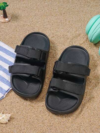 1 Pair Boys Girls Solid Color EVA Hook And Loop Design Slip-On Flat Minimalist Sandals Spring Summer New Outdoor Beach Shoes 2025 Indoor Slippers