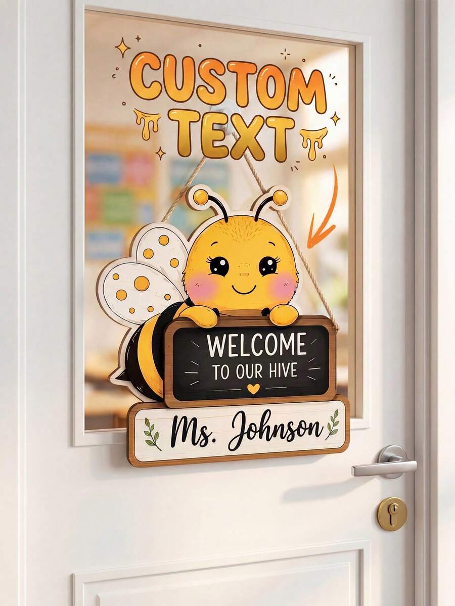 1pc Custom Name Bee Classroom Sign, Welcome To Our Hive Teacher Sign, Personalized Back To School Decor, Cute Hanging For Pre-K Room,Teacher Name Door Sign,Teacher Appreciation Gift,Back To School,Teacher's Day Gift - Multicolor - View 1
