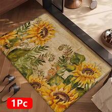 1pc, Home Decor, Sunflower Pattern Print, Linen Kitchen Rug, Kitchen Mat, Floor Mat, Bathroom Mat, Door Mat, 3D Print Rectangular, Suitable For Living Room, Bedroom, Hallway, Bathroom, Laundry Room - Polyester Carpet, Suitable For Indoor And Outdoor Home Decor - Multicolor - View 14