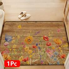 1 pieza, Decoración del hogar, Estampado de patrón floral, Alfombra de cocina de lino, Tapete de cocina, Tapete de piso, Tapete de baño, Tapete de puerta, Impresión 3D rectangular, Adecuado para sala de estar, dormitorio, pasillo, baño, lavandería - Alfombra de poliéster, Adecuado para decoración del hogar interior y exterior - Multicolor - Ver 18