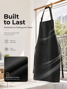 Black Waterproof Oil-Proof Adjustable Halter Apron, Home Kitchen Baking Stain-Resistant Apron, Restaurant Server Uniform Workwear, Random Style Shipped - Black - View 6