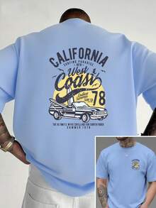 Camiseta de Cuello Redondo para Hombre con Estampado de Surf de California y Coche Clásico, Estilo Casual, Deportivo, a la Moda, Holgada, de Manga Corta para Estudiantes y Adolescentes. - Negro - Ver 8