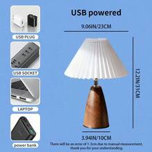 1PC Modern Creative Pleated Table Lamp, Walnut Wood Cone-Shaped Pleated Retro Bedside Lamp With Faux Wood Grain, INS Decorative Atmosphere Lamp, Dimmable, Button Control, Bedroom, Living Room, Office Table Lamp, USB Powered Bedside Lamp - Walnut Conical Table Lamp - Three-color Dimming - View 2