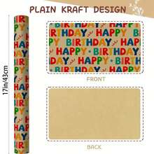 Rouleau de papier cadeau 5m/16.4ft, papier d'emballage cadeau, motif Joyeux Anniversaire, papier kraft mat, 43cm X 500cm, convient pour le DIY, les réunions entre meilleurs amis, les fêtes d'anniversaire, la décoration de vacances - Joyeux anniversaire - Voir 2