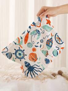 1 pieza Bolsa de almacenamiento cosmético portátil con estampado de océano, impresión de doble cara, estuche de maquillaje con cremallera para viajes, bolsa organizadora de artículos de tocador multifuncional - Multicolor - Ver 5