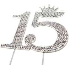 15th Birthday Princess Crown Rhinestone Letter Cake Topper - 15th Birthday Party (Gold) - Multicolor - View 7