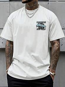 Camiseta de hombre de corte holgado con hombros caídos, estampado de coches vintage, camiseta de manga corta para hombre con diseño estampado en la parte delantera y trasera, top moderno y a - Blanco - Ver 1