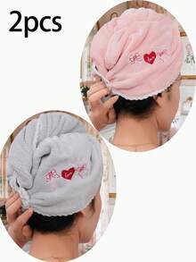 QIBHI 珊瑚絨女款頭髮烘乾帽（刺繡 I Love Y）蝴蝶結甜美風，浪漫優雅洗髮帽，居家沐浴帽，化妝髮帶帽，頭巾烘乾毛巾，女孩必備，柔軟快乾，吸水方便，適用於浴室、飯店、旅行、學校、開學季、居家必需品、護膚 - 彩色 - 查看 13