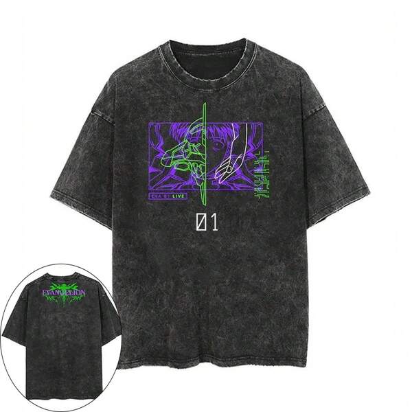 Camiseta de Neon Genesis, Anime Japonés EVA Shinji Ikari, para Hombre y Mujer, Algodón Lavado, Estilo Retro Y2K Harajuku, Manga Corta