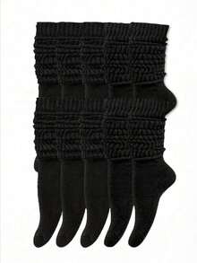 6 Pairs Plus Size Women's Cotton Terry Long Socks, Warm, Soft, Breathable, Autumn/Winter - Multicolor - View 13
