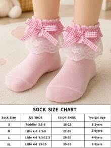 1 Pair Girls' Ruffle Lace Bow Short Socks Princess Style Frill Baby Socks - Pink - View 4