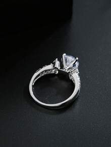 1pc Exquisite Wedding Banquet Main Ring Style Light Luxury Pave Diamond Ring For Women, Elegant Socialite Style Versatile Accessory - JZ6121 - View 4