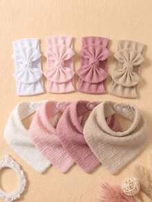 8 Buah Bando Bayi Baru Lahir dengan Pita 3D + Celemek Bayi Bertekstur Lipit, Aksesori Rambut Pelindung Fontanel Bayi Gaya Minimalis Berwarna-warni, Cocok untuk Penggunaan Sehari-hari di Semua Musim - MultiWarna - View 1