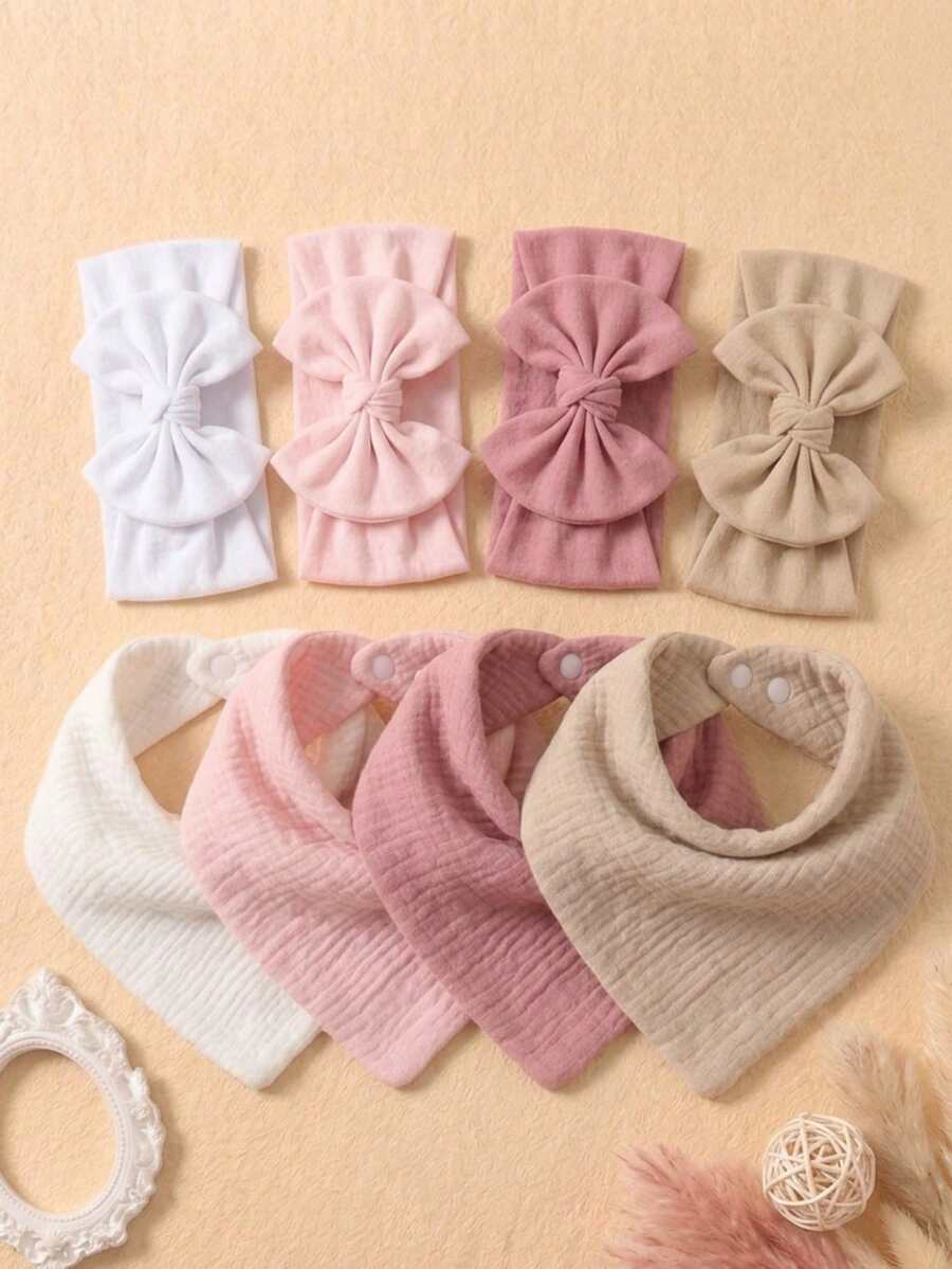 8 Buah Bando Bayi Baru Lahir dengan Pita 3D + Celemek Bayi Bertekstur Lipit, Aksesori Rambut Pelindung Fontanel Bayi Gaya Minimalis Berwarna-warni, Cocok untuk Penggunaan Sehari-hari di Semua Musim - MultiWarna - View 1