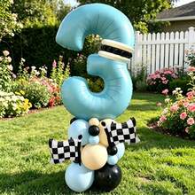 32 Light Blue Balloons With Numbers And Racing Flag Patterns, Multiple Sizes, Matte Latex Material, Suitable For 1st Birthday Party, Themed Birthday Celebration, Outdoor Lawn Birthday Decoration And Living Room Or Bedroom Decor - View 12