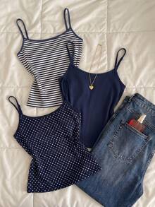 Áo tank top nữ dây mảnh không tay mặc thường ngày phong cách casual đa năng cho mùa hè - Màu xanh hải quân - Xem 2