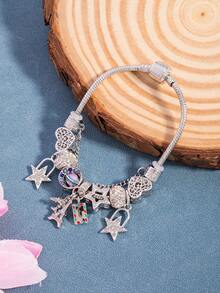 1pc Multi- Heart Flower Star Airplane Beaded Bracelet For Women, Fashion Star Pendant Bracelet - Style 2 - View 4