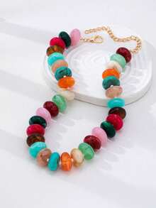 1/2pcs Colorful Chunky Acrylic Bead Necklace, Red Heart Pendant T-Bar Choker, Y2K Style Bead Chain Jewelry, Suitable For Party And Daily Wear - Multicolor - View 7