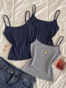 Áo tank top nữ dây mảnh không tay mặc thường ngày phong cách casual đa năng cho mùa hè - Màu xanh hải quân - Xem 6