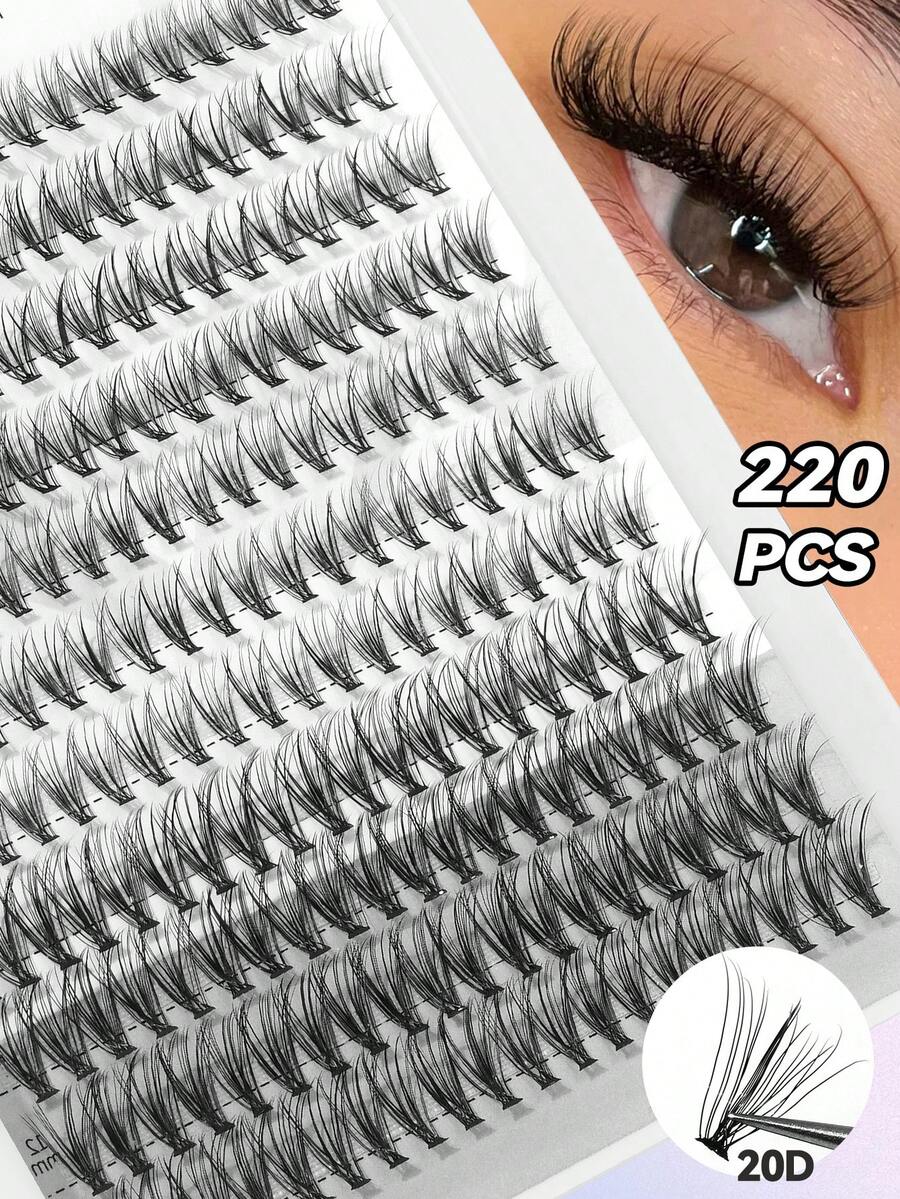MAANGE 220入 卡通CC捲魚尾混款單簇假睫毛，長度9-16mm，濃密捲翹20D，DIY可自訂長度，自然柔軟睫毛接種套組，女性禮物
