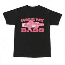 Camiseta de Pesca Estilo Vintage Kiss My Bass, Camiseta Gráfica con Diseño Rosa, Edición Limitada, Ropa Masculina, Regalos de Cumpleaños para Hombres, Camisetas Gráficas HZVR - Negro - Ver 1