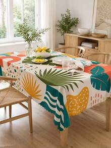 1pc-Boho Tropical Palm Leaf Round Polyester Tablecloth, Colorful Summer Geometric Print Table Cover, Wrinkle Resistant Wavy Edge Tablecloth For Outdoor Patio, Garden, Poolside, Backyard BBQ, Kitchen Dining Home Decor - Multicolor - View 21