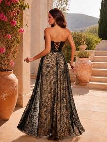 VIPGIRL Elegante vestido largo sin mangas de un solo hombro para mujer, vestido de noche formal con detalles de volantes de tela de punto, atuendo formal elegante para boda y fiesta, color negro - Negro - Ver 3
