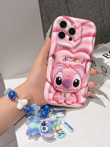 Disney Has Authorized, Phone Case - Chain Set, The Stitch Lilo & Stitch 3D Phone Case Plus A Silicone 3D Stitch Bracelet With Metallic Ring Removable Bracelet, Stitch And Angel Pattern, Compatible With Iphone17/16/15/14/13/12/45/XS/XR/X Plus Pro Max, A Stylish Cartoon Phone Case, The Perfect Gift Choice, Phone Protection, Durable Phone Cover, Great Gift For Friends And Family. - 白色 - 查看 6